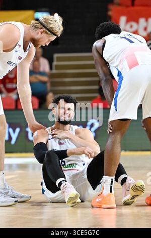 Charleroi, Belgien. August 2025. Luke Nelson, ein Basketballspiel zwischen der belgischen Nationalmannschaft Belgische Lions und Großbritannien, am Freitag, den 15. August 2025 in Oostende, in einem Freundschaftsturnier. BELGA PHOTO MAARTEN STRAETEMANS Credit: Belga News Agency/Alamy Live News Stockfoto
