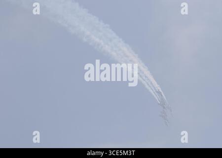 Chicago, USA. August 2025. Proberäume für die Chicago Air and Water Show sind am 15. August 2025 in der Nordseite von Chicago, Illinois, zu sehen. Die Air & Water Show wird von der Stadt Chicago präsentiert und ist die größte kostenlose Show ihrer Art in den USA. (Foto: Alexandra Buxbaum/SIPA USA) Credit: SIPA USA/Alamy Live News Stockfoto