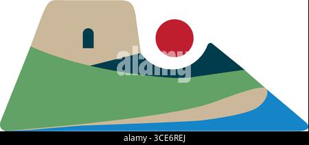 Seaside Tower Logo mit Strand- und Meereslandschaft Stock Vektor