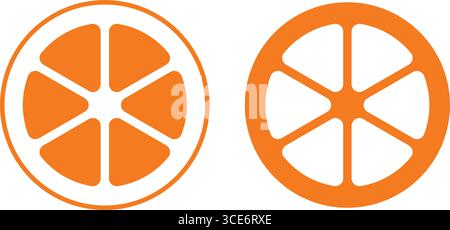 Orangefarbene Fruchtscheiben-Symbole im flachen Vektorstil Stock Vektor
