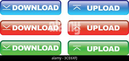 Bunte hochglänzende Download- und Upload-Schaltflächen im Vektordesign Stock Vektor