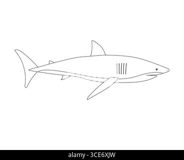 Vektor flach Hand gezeichnet Umriss Hai isoliert auf weißem Hintergrund Stock Vektor