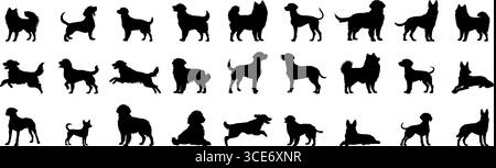 Hundesilhouette in verschiedenen Stellungen Stock Vektor