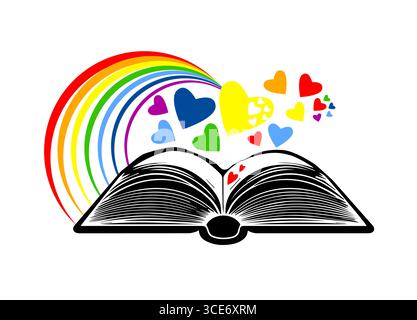 Logobuch und Regenbogen . Zurück zur Schule. Die Freude an der Erziehung. Handgezeichnet. Nicht AI, Vektorillustration Stock Vektor