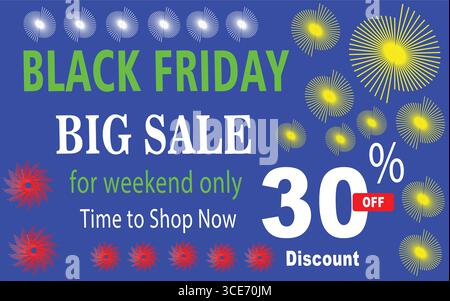 Black Friday Big Shoppingbanner mit Feuerwerk Hintergrund und 30 % Rabatt Werbedesign Stock Vektor