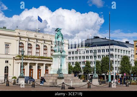 Bronzestatue des Königs Gustav II. Adolf in Gustav Adolfs Torg, dem Hauptplatz im Stadtzentrum von Gothernburg. König Gustav, bekannt als Gründer von Göteborg Stockfoto