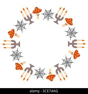 Einfacher Halloween-Kreiselrahmen. Niedliche Halloween-Rahmenkante auf weißem Hintergrund. Das runde Vektor-Design mit weichen Farben, perfekt für den gruseligen Herbst Stock Vektor