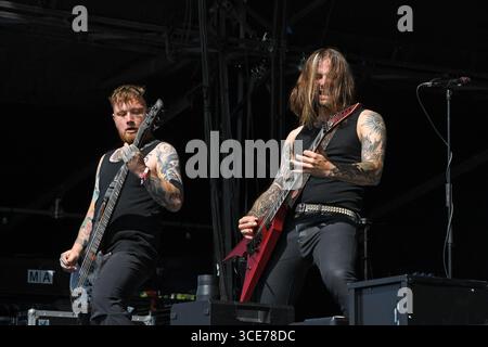 UK. August 2025. DERBYSHIRE, ENGLAND - 08. AUGUST: Tommy Lee und Yannick Lehmann von „Paleface Swiss“ treten am 08. August 2025 im Bloodstock Open Air, Catton Park in Derbyshire auf.CAP/MAR © MAR/Capital Pictures Credit: Capital Pictures/Alamy Live News Stockfoto