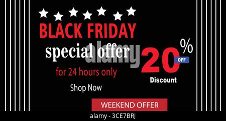 Modern Black Friday Weekend Bannervorlage mit 20 % Rabatt auf Sonderaktion Stock Vektor
