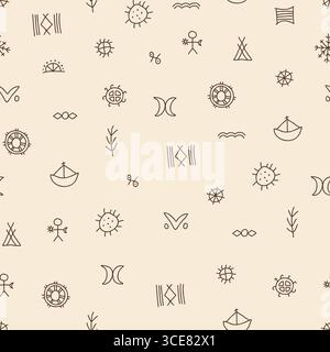 Nahtloses Samivolk-Symbol-Muster in minimalistischer brauner Linie auf Beige Stock Vektor