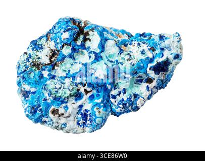 Natürlicher rauer Azurit- und Gibbsitmineralausschnitt auf weißem Hintergrund Nahaufnahme Stockfoto