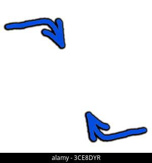 Zwei blaue Pfeile in entgegengesetzter Richtung. Linienskizze und Pfeilsymbol in handgezeichneter Form. Vektorillustration, flache Ausführung. Doodle-Illustration auf einem Stockfoto