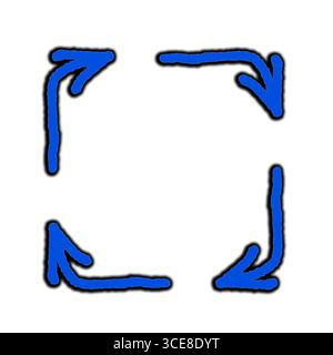 Skizze von vier blauen Linien und Symbol in handgezeichnetem Stil. Vektorillustration, flache Ausführung. Doodle-Illustration auf einem isolierten Hintergrund. Stockfoto