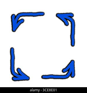 Skizze von vier blauen Linien und Symbol in handgezeichnetem Stil. Vektorillustration, flache Ausführung. Doodle-Illustration auf einem isolierten Hintergrund. Stockfoto