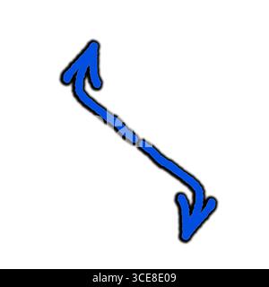Zwei blaue Pfeile in entgegengesetzter Richtung. Linienskizze und Pfeilsymbol in handgezeichneter Form. Vektorillustration, flache Ausführung. Doodle-Illustration auf einem Stockfoto