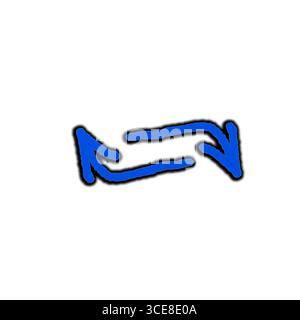 Zwei blaue Pfeile in entgegengesetzter Richtung. Linienskizze und Pfeilsymbol in handgezeichneter Form. Vektorillustration, flache Ausführung. Doodle-Illustration auf einem Stockfoto