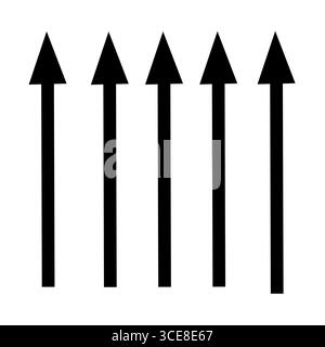 Satz handgezeichneter schwarzer Pfeile mit einfachen Linien nach oben. Symbolgruppe für linearen Pfeil. Vektorillustration, flache Ausführung. Abbildung auf einem isolierten Stockfoto