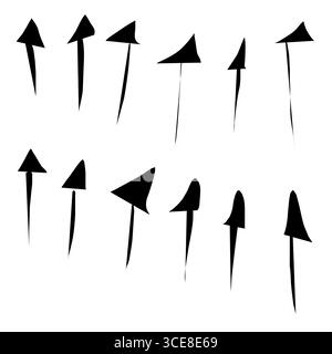 Satz handgezeichneter schwarzer Pfeile mit einfachen Linien nach oben. Symbolgruppe für linearen Pfeil. Vektorillustration, flache Ausführung. Isolierte Abbildung. Stockfoto