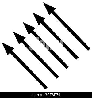 Satz handgezeichneter schwarzer Pfeile mit einfachen Linien nach oben. Symbolgruppe für linearen Pfeil. Vektorillustration, flache Ausführung. Abbildung auf einem isolierten Stockfoto