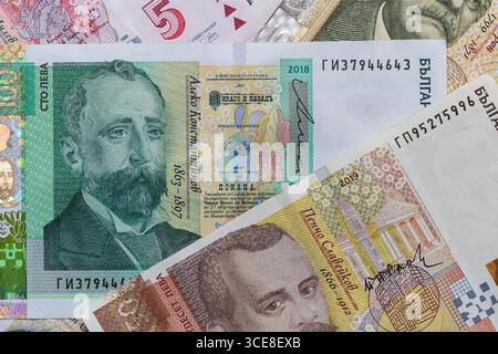 Eine Zusammensetzung bulgarischer Lew-Banknoten Stockfoto