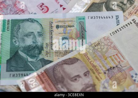 Eine Zusammensetzung bulgarischer Lew-Banknoten Stockfoto