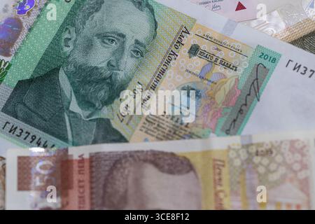 Eine Zusammensetzung bulgarischer Lew-Banknoten Stockfoto