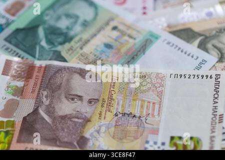 Eine Zusammensetzung bulgarischer Lew-Banknoten Stockfoto
