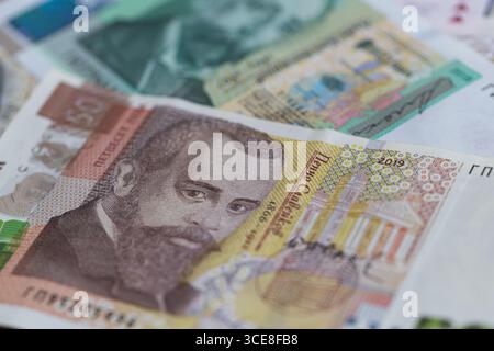 Eine Zusammensetzung bulgarischer Lew-Banknoten Stockfoto