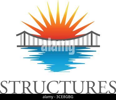 Brücke mit Wasser und Sonne Stock Vektor