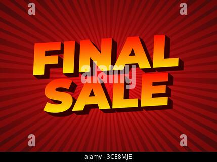 Auffälliger 3D-Verlaufstext, der den ENDVERKAUF liest, mit orangefarbenen bis gelben Farben, Schlagschatten und weißem Hintergrund. Auffällige Werbegrafik ohne Kontext Stock Vektor