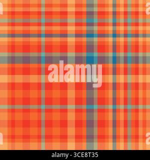 Nahtloses Tartan-Muster mit auflisteter Textur im Hintergrund. Textilevektor mit Karomuster vorne in Rot und Orange. Stock Vektor