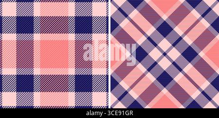 Zwei stylische Karomuster in Korallen und Marineblau. Perfekt für Textildesign, Mode, Wohnkultur oder Website-Hintergründe. Stock Vektor