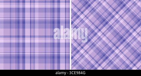 Elegantes Set mit violettem Schottenmuster. Klassisches Karomuster in zwei Varianten, perfekt für Textilien, Hintergründe oder Digitalpapier. Vielseitig und zeitlos Stock Vektor