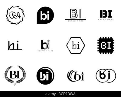 Unternehmensvorlage mit BI-Logo. Buchstaben b und ich logotypisieren. Setzen Sie mit Designelementen verschiedene klassische Serifenschriftarten und modernen, auffälligen Text. Anfängliche Schriftart Stock Vektor