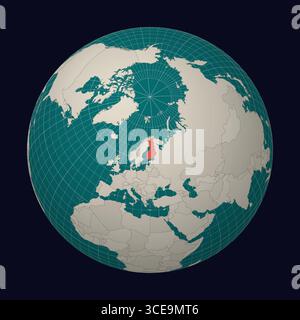 Republik Finnland auf der Karte. Globus mit Schwerpunkt auf Finnland. Land auf der Weltkarte. Farbpalette Teal Pale Mint. Stock Vektor