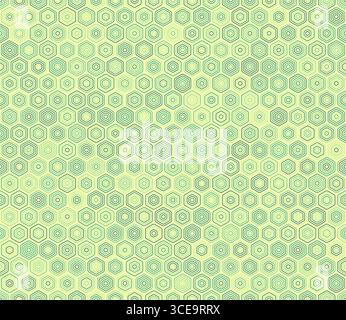 Hintergrund der Vektorwissenschaft. Abgerundete, gestapelte Hexagon-Mosaikzellen. Geometrische Wabenformen. Farbpalette für mehrere Töne. Nahtloses Muster. Stock Vektor