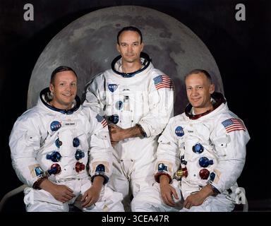 Besatzung der Mondlandungsmission APOLLO II von links: Neil Armstrong (Kommandant), Michael Collins (Kommandomodul Pilot) Edwin 'Buzz' Aldrin (Mondmodul Pilot)) am 13. April 1969. Foto: NASA Stockfoto
