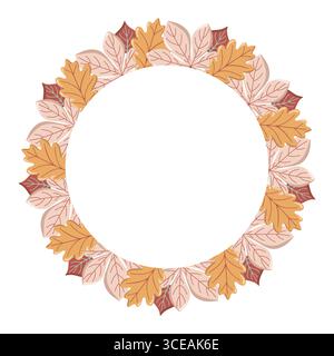 Runder Rahmen für Herbstlaub. Herbstlaub Vektor isolierte Illustration auf weißem Hintergrund. Stock Vektor