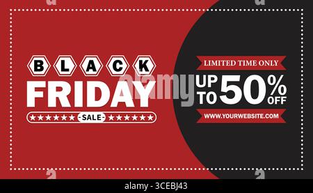 Black Friday-Angebot bis zu 50 % Rabatt auf begrenzte Zeit. Designvorlage für Black Friday-Werbebanner Stock Vektor