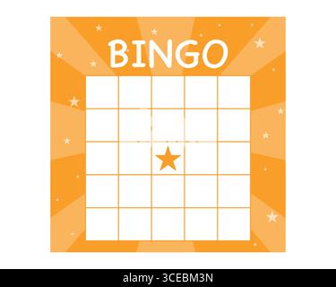 Bingo-Karte leere Lotto-Vorlage, Brettspiel-Hintergrund-Raster, Vintage-Leerspiel-Ticket für Zahlen mit Sternen. Lotterie Spielvorlage, Bingo Karten Symbol Umriss Silhouette isoliert auf weiß. Vektorabbildung Stock Vektor