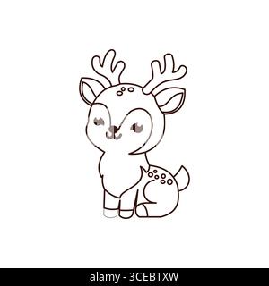 Fun Deer Line Style Vektor in Braun auf weißem Hintergrund Stock Vektor