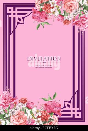 Grußkarte mit Blumen, Aquarell, kann als Einladungskarte für Hochzeit, Geburtstag und andere Feiertage und Sommer Hintergrund verwendet werden. Handgezeichnetes Vecto Stock Vektor