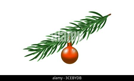 Weihnachtsbaumzweig mit Dekoration Neujahr. Die Kugeln glitzern. Entwerfen Sie Postkartenbanner und Webseite. Vektorabbildung. Stock Vektor