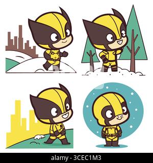 Bezaubernde Wolverine Charakter Vektor Illustrationen in verschiedenen verspielten Posen und farbenfrohen Hintergründen Stock Vektor