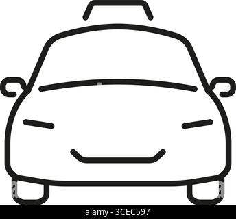 Symbol „Taxi Front View Line“. Umrisssymbol Für Stadtverkehr, Fahrdienst Und Öffentliche Verkehrsmittel. Pendeln Und Reisen In Die Stadt. Bearbeitbare Kontur Stock Vektor
