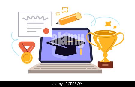 Webinar, Online-Schulung für Unternehmen, Video-Tutorial, e-Learning-Konzept. Online-Schulung zu Hause Stock Vektor
