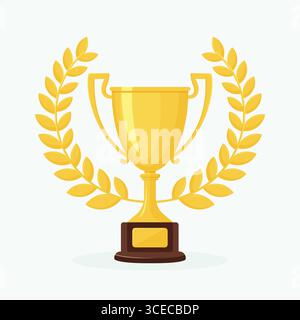 Goldene Trophäe mit Lorbeerkranz flache Vektordesign. Stock Vektor
