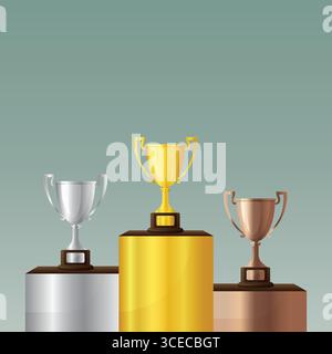 Goldene silberne Bronze Trophäenbecher verleihen Vektordesign. Stock Vektor