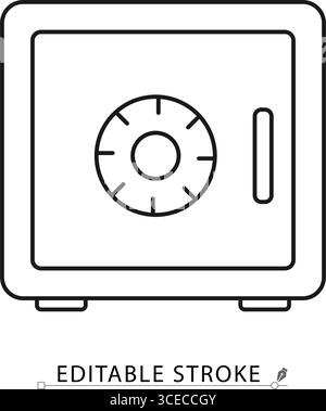 Minimalistisches Safe-Symbol mit Zahlenrad. Bearbeitbare Darstellung des Konturvektors. Sicherheitskonzept, Geldschutz, Hotelschließfach, Wertsachen Stock Vektor