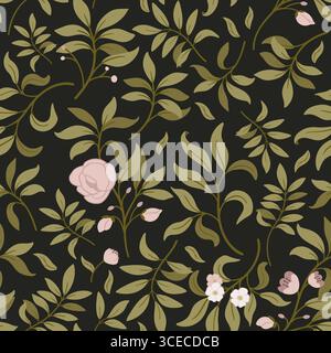 Nahtloses Muster handgezeichneter Blumenelemente. Blumenrosa, grüne Blätter, Zweig. Botanische Dekoration Vektor-Illustration für Hochzeitskarte, Stoff, an Stock Vektor